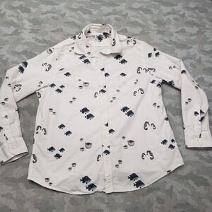 Mossimo Supply Co. Shirt Mens XL White Pockets Fish Long Sleeve Button Up